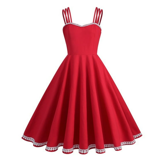 IROINNID Formal Dress for Women Wedding Guest Evening Night Party Dress Sleeveless V-Neck Solid Color Elegant Vintage Dress,Red
