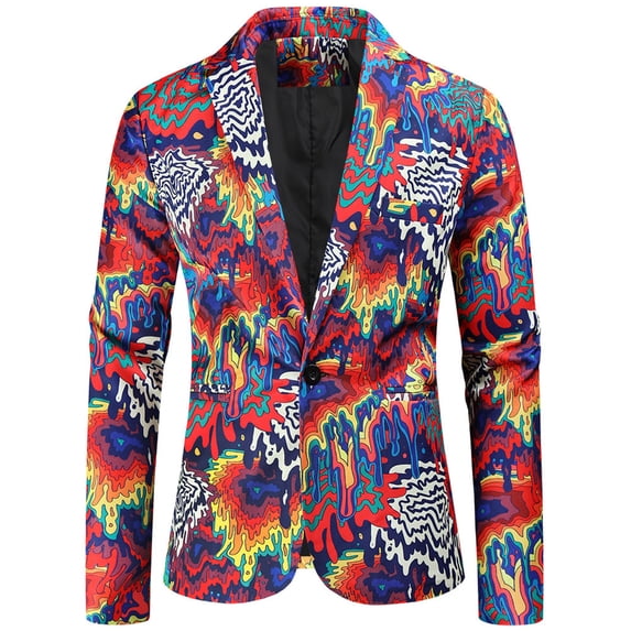IROINNID Formal Jacket Suit for Men Printed One Button Performance Dress Suit Casual Blazer,Red