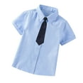 thumbnail image 1 of IROINNID Formal School Unifor Toddler Boys Short Sleeve Blouse Solid Color Gentleman's School Uniform Shirt Tie Suit Deals,Blue, 1 of 5