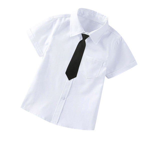 IROINNID Formal School Unifor Toddler Boys Short Sleeve Blouse Solid Color Gentleman's School Uniform Shirt Tie Suit Deals,White