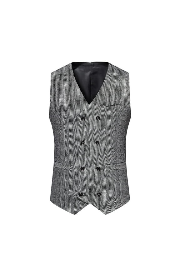 Formal Suit Vest for Men Retro Double-breasted Waistcoat with Pocket Business Vest,Black