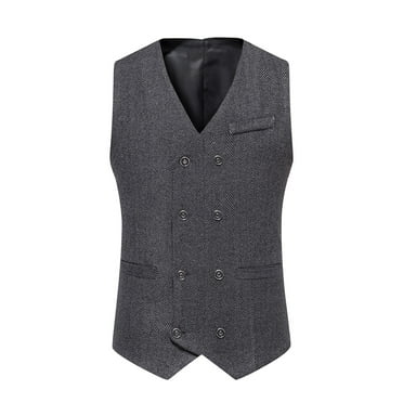 IROINNID Formal Suit Vest for Men Retro Double-breasted Waistcoat with Pocket Business Vest,Dark Gray