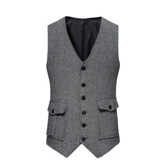 IROINNID Formal Suit Vest for Men Retro Single-breasted Versatile Waistcoat with Pocket Business Vest,Gray