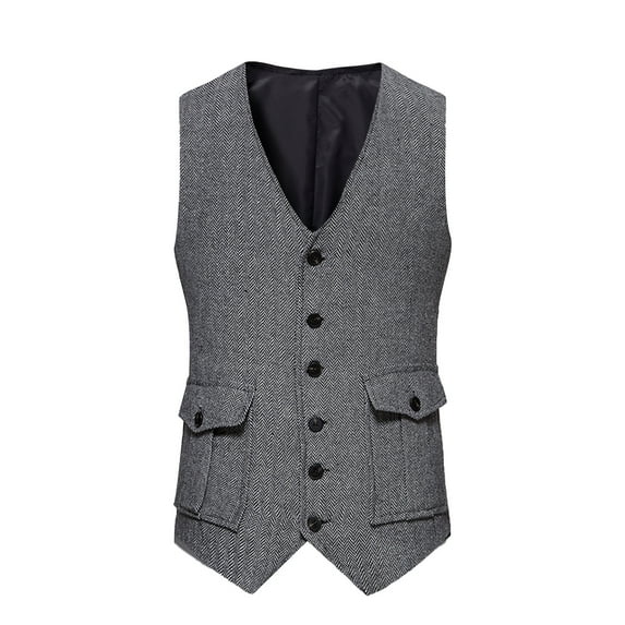 IROINNID Formal Suit Vest for Men Retro Single-breasted Versatile Waistcoat with Pocket Business Vest,Gray