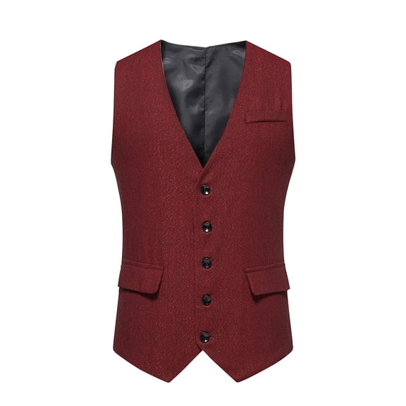 IROINNID Formal Suit Vest for Men Retro Single-breasted Versatile Waistcoat with Pocket Business Vest,Red