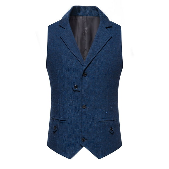 IROINNID Formal Vest for Men Single Breasted Dress Vest Turndown Collar Classic Business Waistcoat,Blue