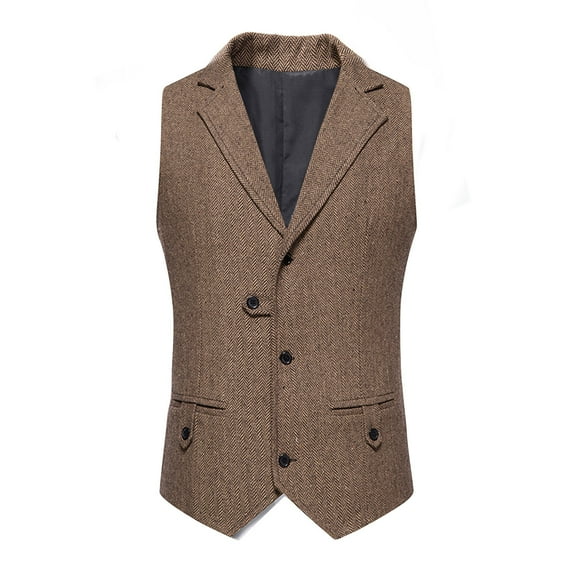 IROINNID Formal Vest for Men Single Breasted Dress Vest Turndown Collar Classic Business Waistcoat,Khaki