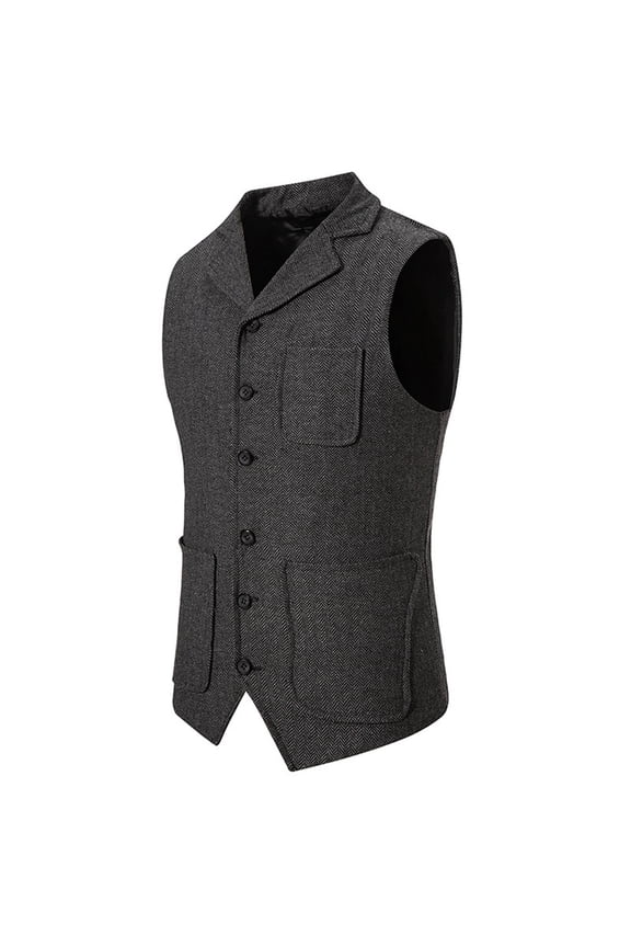 Formal Vest for Men Single Breasted Dress Vest Turndown Collar Classic Top,Black