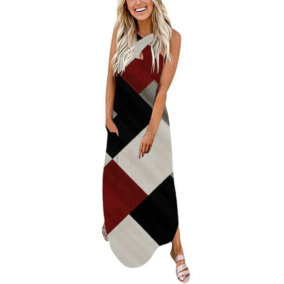 IROINNID Full-Length Dress For Women Printed Loose Summer Tank Dress Sundress Dresses Sleeveless V-Neck Sundress