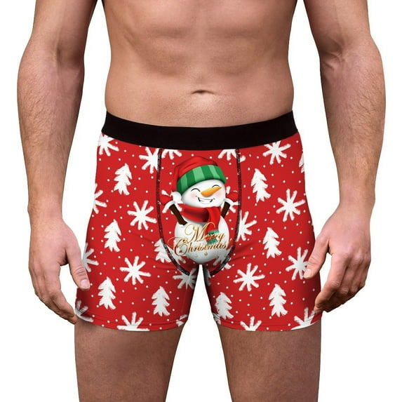 IROINNID Funny Underwear for Men Christmas Santa Claus Ugly Print Stretch Xmas Holiday Underwear Christmas Humor Gift Boxers,Red