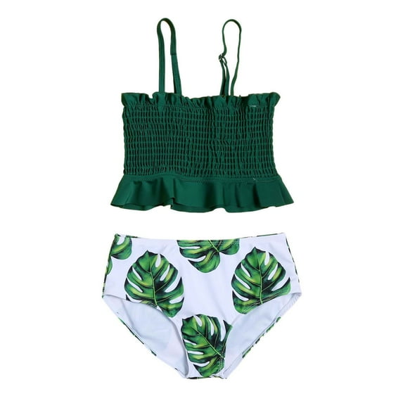 IROINNID Girls 2PCS Bikini Pleated Split Swimsuit Halter Bathing Suit