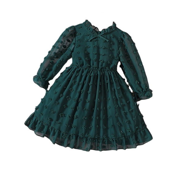 IROINNID Girls' Dress Spring and Fall Models Ruffled Edges Round Neck Bow Long Sleeve Dress Set 6T