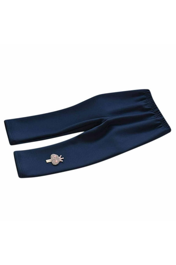 Girls Leggings Winter Fungus Side Embroidery Cat Leggings Cropped Trousers,Navy