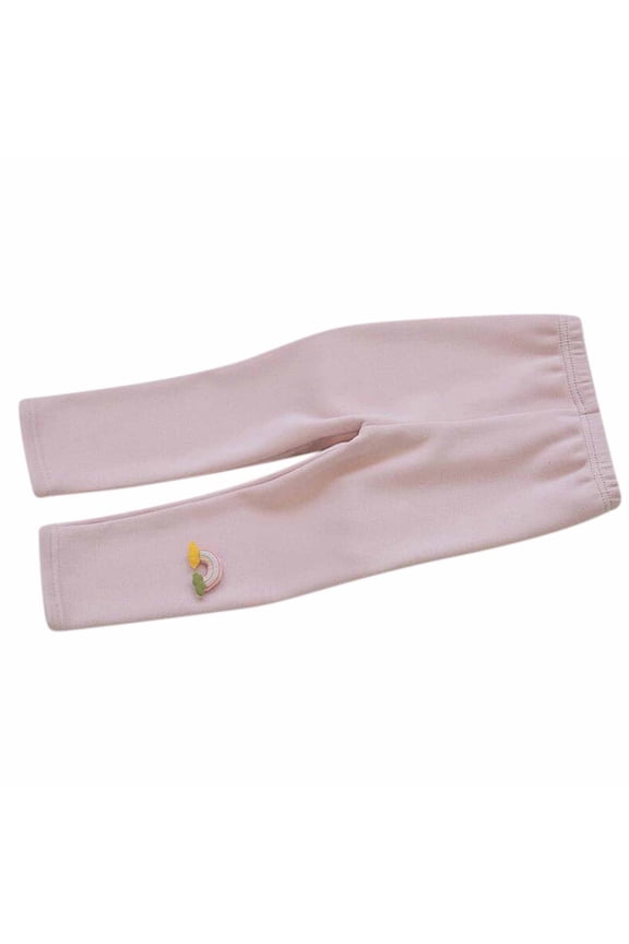 Girls Leggings Winter Fungus Side Embroidery Cat Leggings Cropped Trousers,Pink