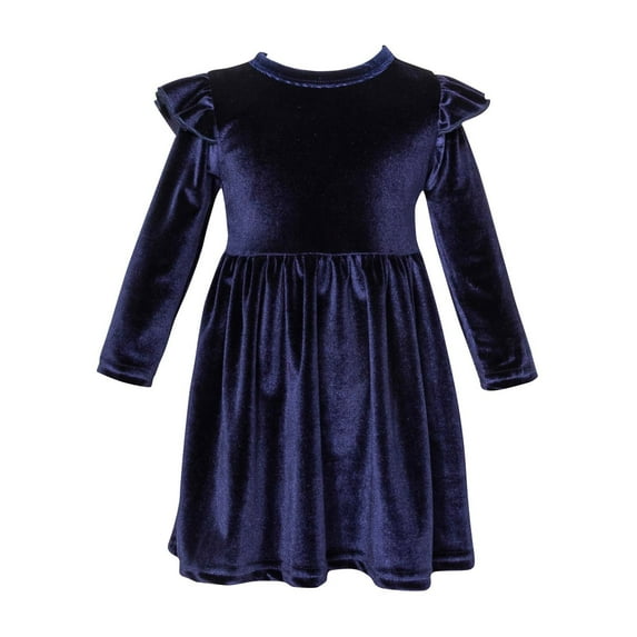 IROINNID Girls Long Sleeve Dress Toddler Girl Clothes Infant Solid Color Single Sided Velvet Lace s Ruched Dress,Navy