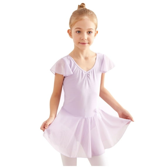 IROINNID Girls Summer Clothes Dance Dress Flying Sleeve Training Clothes One-piece Suit 6-7T