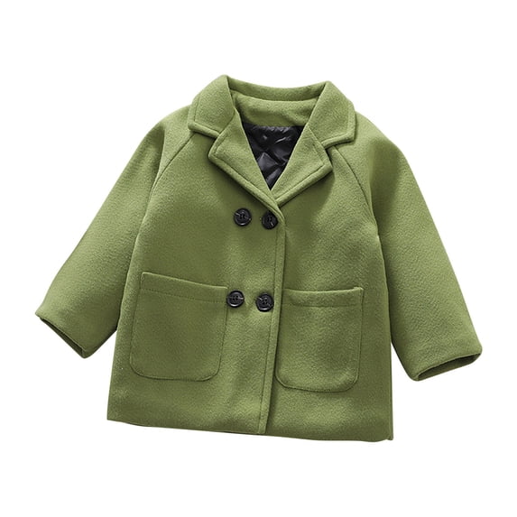 IROINNID Girls Thick Warm Solid Color Trench Coat with Pockets Raglan Sleeve Casual Stylish Outerwear for Kids Toddler Girls Cozy Fall Winter Jacket Windbreaker(Z02#Green,1-2 Years)