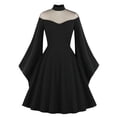 thumbnail image 1 of IROINNID Halloween Costumes For Women A-Line Dress Discount Hallow Dress Half High Collar Neck Solid Color Long Sleeve Halloween Dress,Black, 1 of 9