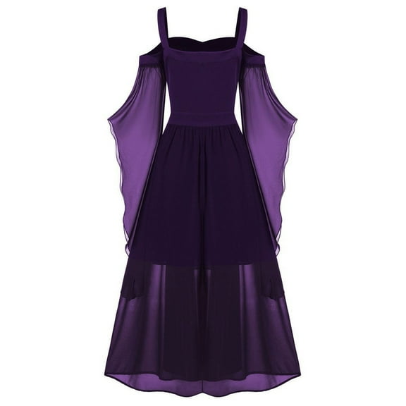 IROINNID Halloween Costumes For Women Empire Dress Plus Size Cold Shoulder Sleeve Lace Up Dress,Purple