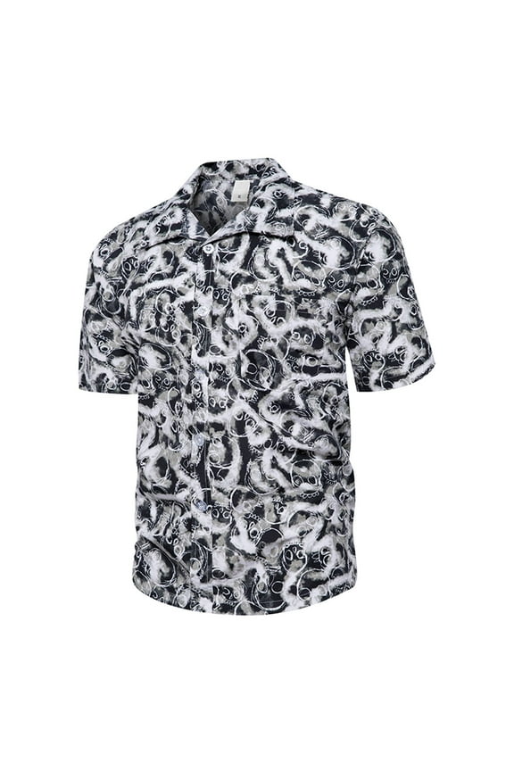 Hawaiian Shirt for Men Hawaiian Print Lapel Short Sleeve Shirt,Black