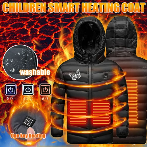 IROINNID Heated Jacket for Kids 4-15 Years USB Intelligent Heated Plus Size Coat For Children Winter 3 Heated Zone Coat , Battery Not Included