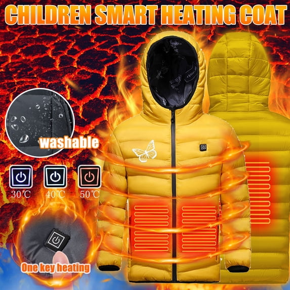 IROINNID Heated Jacket for Kids 4-15 Years USB Intelligent Heated Plus Size Coat For Children Winter 3 Heated Zone Coat Savings, Battery Not Included