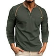 thumbnail image 1 of IROINNID Henley Shirts for Men Cotton Casual Contrast Color Top Slim Long Sleeve Standing Neck Button Pocket Sports T-shirt Top Blouse Deals,Dark Gray, 1 of 7