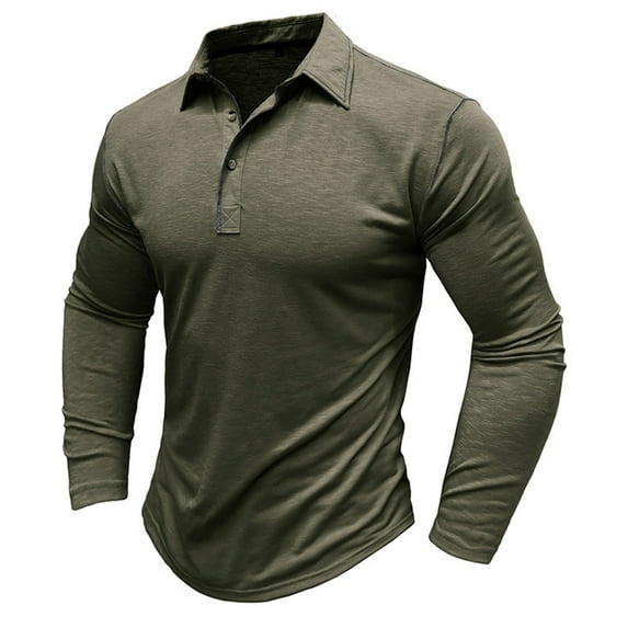 IROINNID Henley Shirts for Men Cotton Cozy Muscle Basic Solid Pure Color Blouse Tee Shirt Top Long Sleeve Round-Neck Blouses & Shirts Savings,Olive Green