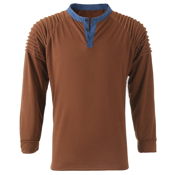 IROINNID Henley Shirts for Men Comfy Muscle Basic Solid Pure Color Blouse Tee Shirt Top Long Sleeve Round-Neck Blouses & Shirts Deals,Brown
