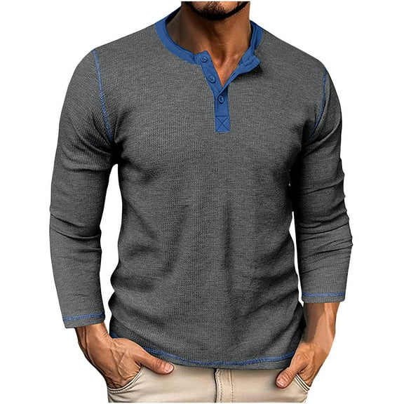 IROINNID Henley Shirts for Men Comfy Top Shirt Slim Long Sleeve Bottoming Shirt T-shirt Top Blouse,Dark Gray