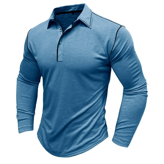 IROINNID Henley Shirts for Men Cotton Cozy Muscle Basic Solid Pure Color Blouse Tee Shirt Top Long Sleeve Round-Neck Blouses & Shirts ,Light Blue