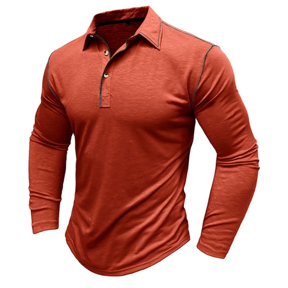 IROINNID Henley Shirts for Men Cotton Cozy Muscle Basic Solid Pure Color Blouse Tee Shirt Top Long Sleeve Round-Neck Blouses & Shirts ,Red