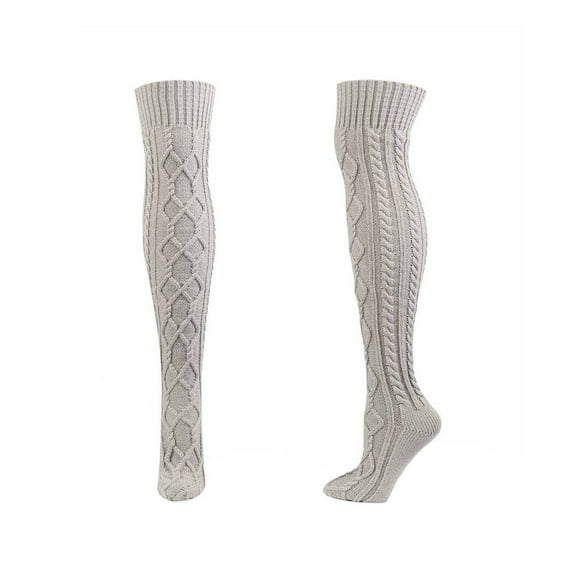 IROINNID High Socks for Women Autumn Winter Striped Solid Color Thickening Knit Over-the-knee Stockings