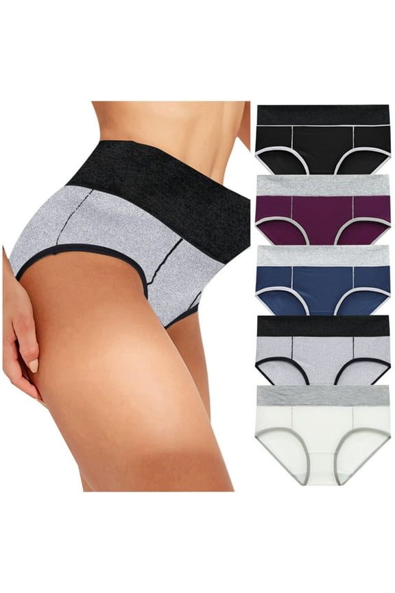 Hiphuggers Underwear For Women At Hip 5PC Patchwork Briefs Breathable Cotton Underpants Contrast Color Panties
