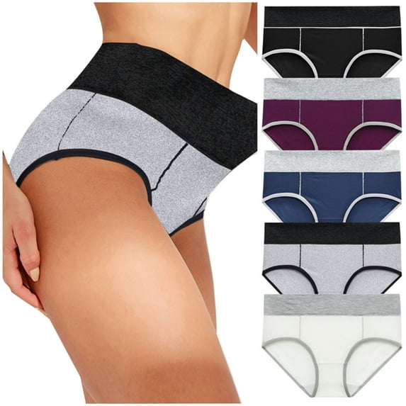 IROINNID Hiphuggers Underwear For Women At Hip 5PC Patchwork Briefs Breathable Cotton Underpants Contrast Color Panties