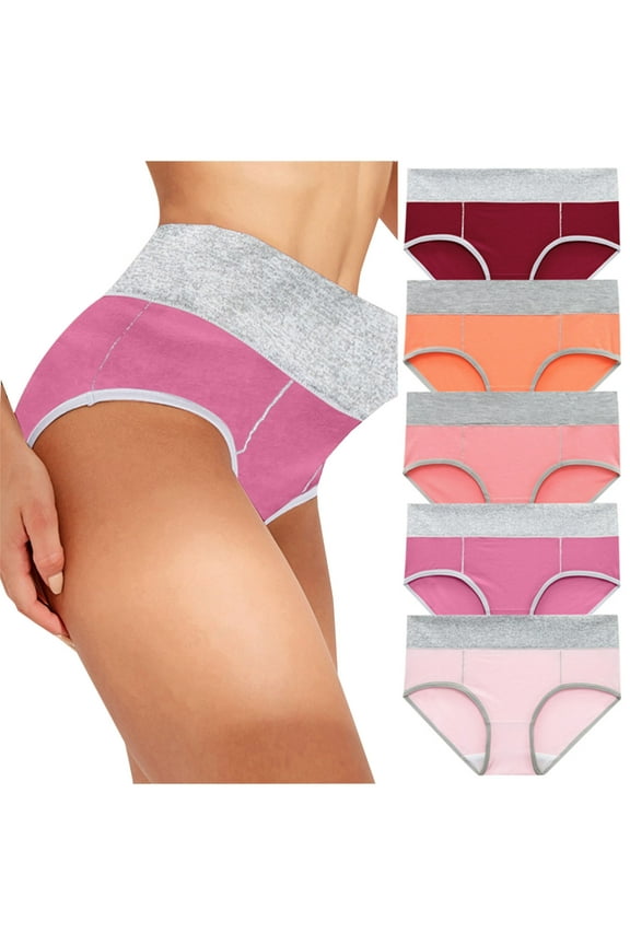 Hiphuggers Underwear For Women At Hip 5PC Patchwork Briefs Breathable Cotton Underpants Contrast Color Panties