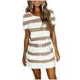 thumbnail image 1 of IROINNID Homecoming Dresses For Women Casual Round-Neck Short Sleeve Stripe Printing Loose Dress On Sale, 1 of 4