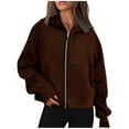 thumbnail image 1 of IROINNID Hoodie Jacket for Women Solid Zipper Up Hoodie Jacket Loose Fit Casual Versatile Fall Jacket with Pocket,Coffee, 1 of 6