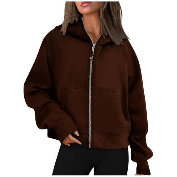 IROINNID Hoodie Jacket for Women Solid Zipper Up Hoodie Jacket Loose Fit Casual Versatile Fall Jacket with Pocket,Coffee