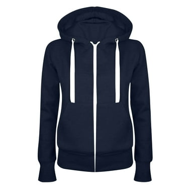 IROINNID Hoodie for Women Casual Basic Drawstring Hood Plain All-match Hoodie Zip Up Fleece Leisure Jacket,Navy