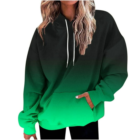 IROINNID Hoodie for Women Fall And Winter Long Sleeve Gradient Hooded Tops Casual Versatile Loose Fit Daily Pullover with Pocket,Green