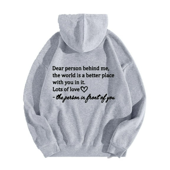 IROINNID Hoodie for Women Letter Print Round Neck Long Sleeve Casual Hoodie Loose Fit Fall Warm Tops Basic Pullover,Gray
