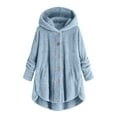 thumbnail image 1 of IROINNID Hoodie for Women Plus Size Winter Plush Thermal Hoodie Solid Casual Button Down Keep Warm Tops,Sky Blue, 1 of 6