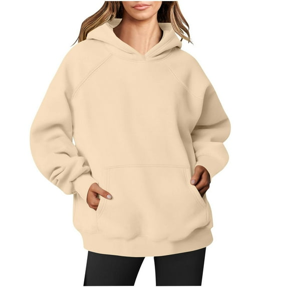 IROINNID Hoodie for Women Savings Casual Solid Long Sleeve Hooded Pullover Basic Fall Tops With Pocket,Beige