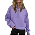 thumbnail image 1 of IROINNID Hoodie for Women Solid Casual Pullover Loose Fit Long Sleeve Fall Basic Tops with Zipper Pocket,Purple, 1 of 6
