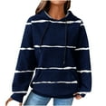 thumbnail image 1 of IROINNID Hoodie for Women Stripe Long Sleeve Drawstring Hoodie Casual Waffle Pullover Tops,Navy, 1 of 6