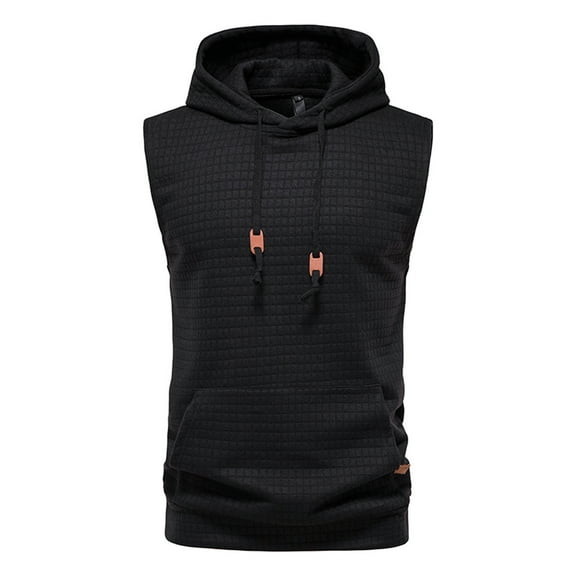IROINNID Hoodies for Men Casual Solid Hooded Sweatshirt Sleeveless Pullover Tank Tops Blouse,Black