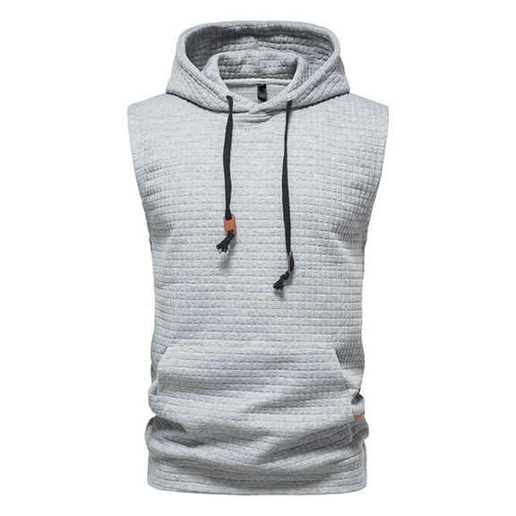 IROINNID Hooded Vest for Men Loose Solid Sweatshirt Sleeveless Pullover Tank Tops,Gray