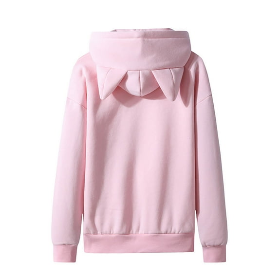 IROINNID Hoodies for Men Comfy Solid Pullover Ears Hooded Fleece Pocket Sweatshirt,Pink