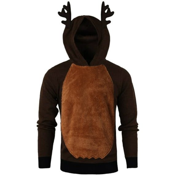 IROINNID Hoodies for Men Loose Velvet Christmas Antlers Hooded Color Block Sweater Jacket,Khaki